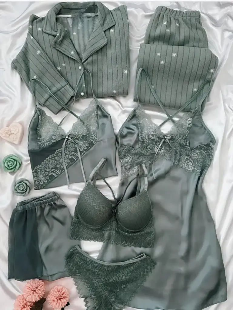 Fancy Night Suit & Bra Penty Set Combo for Women's