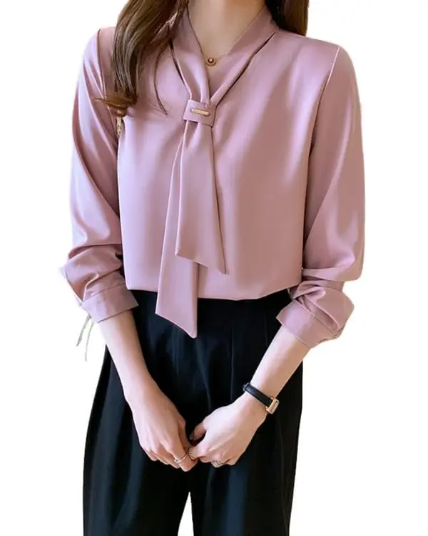 V-Neck Chiffon Korean Style Plain Business Work Shirts Blouse Top