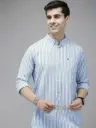 Men Blue Slim Fit Striped Casual Shirt