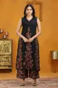 Black PolySilk A Line Embroidered Kurta Pant Set