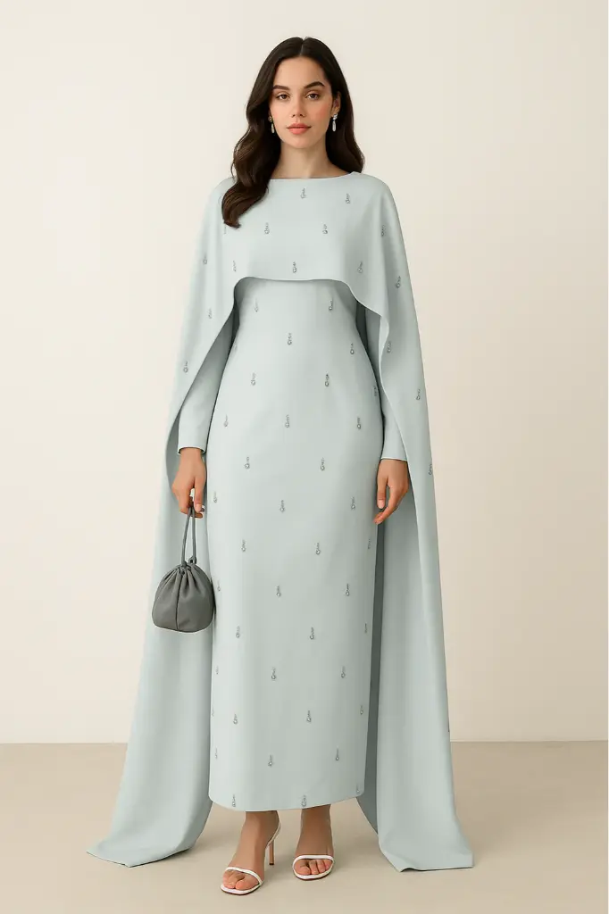 Green Cape Modest Maxi Dress