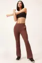 Comfort Fit High-Rise Flared Yoga Pants in Brown with Side Pockets