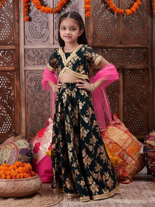Girls Foil Printed Ready to Wear Lehenga Choli With Dupatta