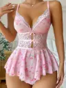 Floral Printed Nightwear Baby Doll Lingerie for Women