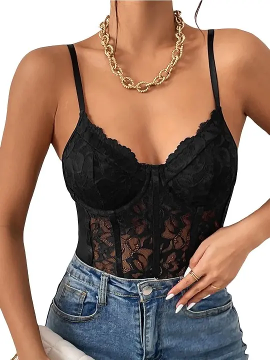 Sheer Self Design Nightwear Bodysuit