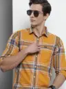 Men Yellow Comfort Checked Regular Fit Casual Shirt