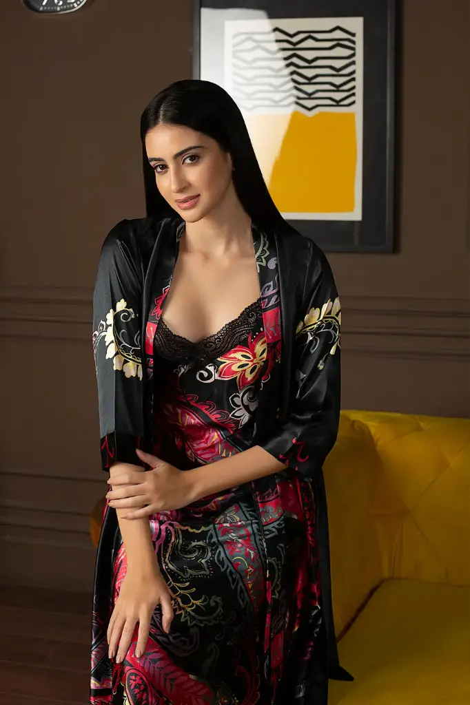Black Satin Dakota Dreams Nightgown Set