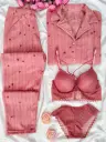 Fancy Night Suit & Bra Panty Set Combo for Women's