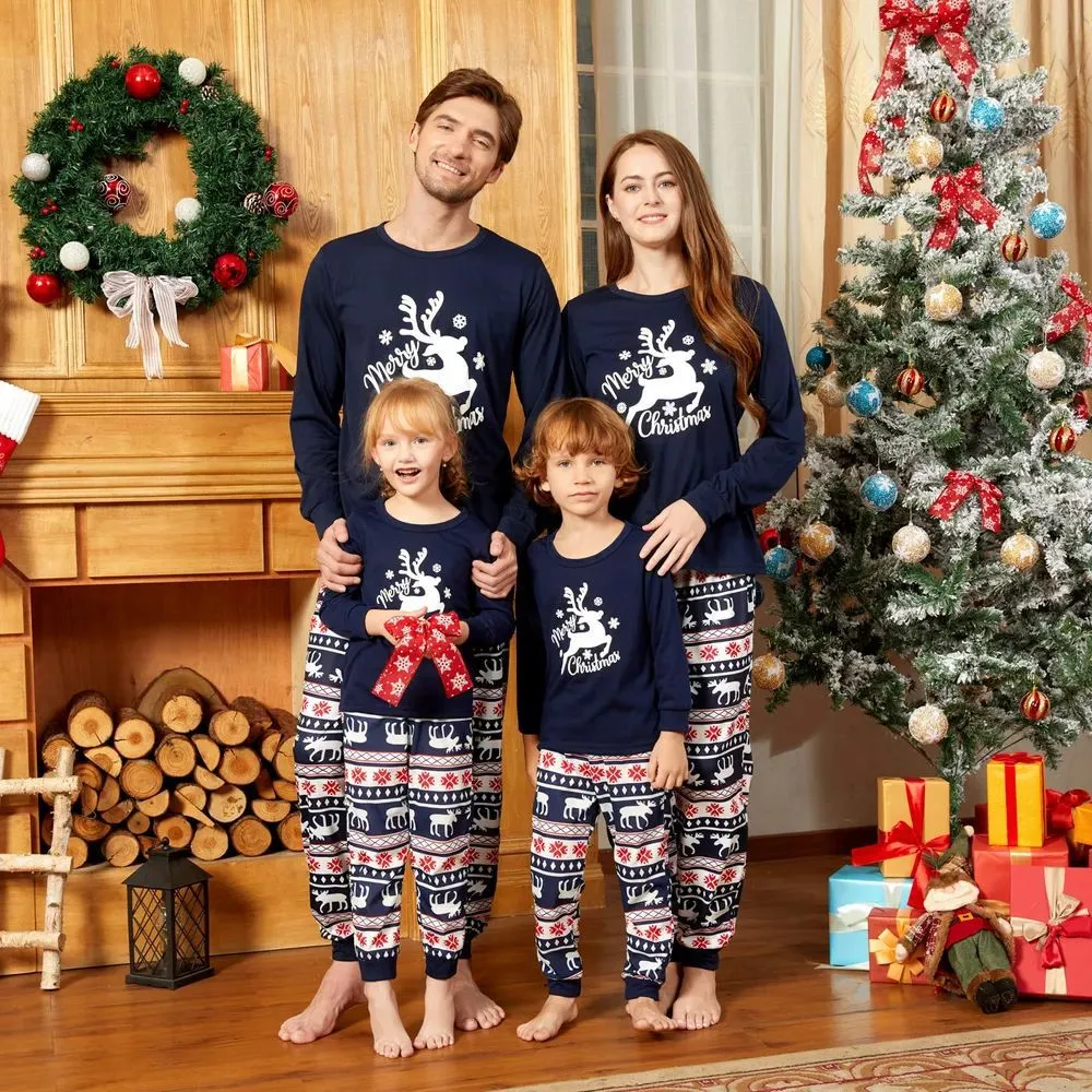 Family Look Letter Elk Pant Co-Ord Set T-shirt Two Piece Sets