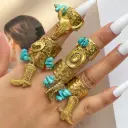 Fashionable Titanium Steel Open Ring for Women – Bohemian Floral & Heart Crown Design