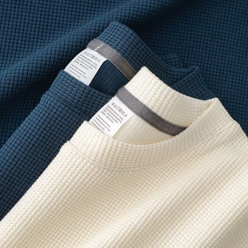 Men’s Waffle Texture Ice Silk Round Neck T-Shirt – Loose Fit Summer Top