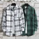 Men’s Thin Plaid Long-Sleeve Shirt – Loose Fit Workwear and Casual Style