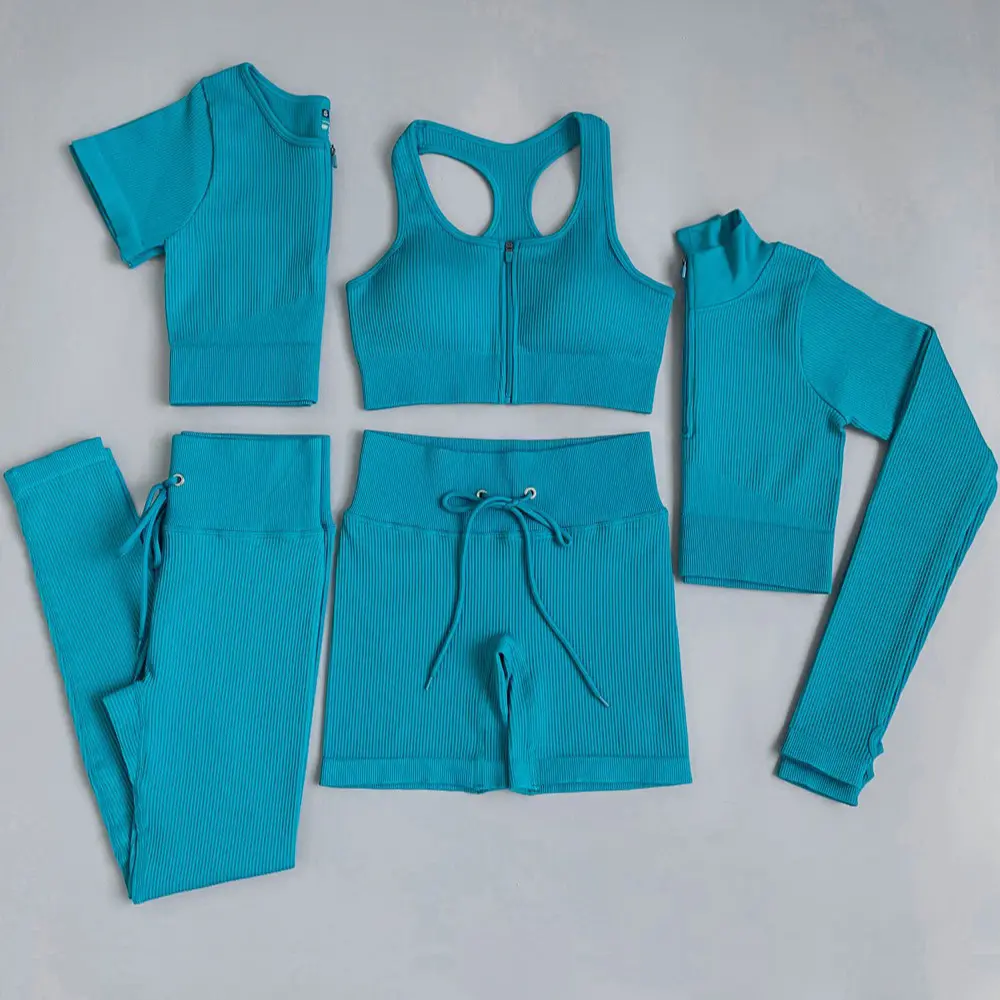 Women’s Seamless Yoga Sportswear 5-Piece Set – Quick Dry