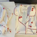 Women’s Ice Silk Long Sleeve Pajama Set – French Style Cherry Print