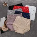 Women’s Solid Color Floral Lace Seamless High-Waist Briefs