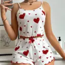 Women’s Love Print Cami Shorts Set – Casual Home Sleepwear and Loungewear