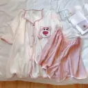 Cute Strawberry Bear Print Pajama Set for Girls – Summer Loose Homewear