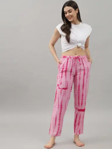 Women Stylish Pink Tie & Dye Pyjama