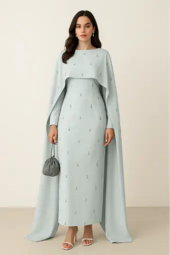 Green Cape Modest Maxi Dress