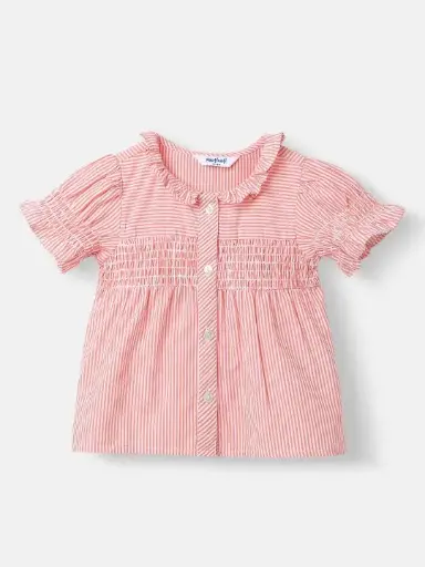 Girls Striped Ruffles Smocked Cotton Top