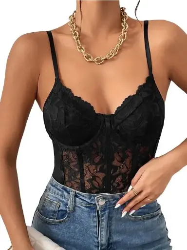 Sheer Self Design Nightwear Bodysuit