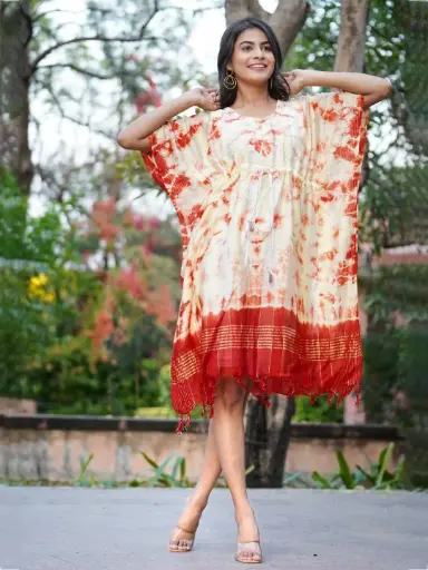 Tie and Dyed Flared Sleeve Kaftan Dress