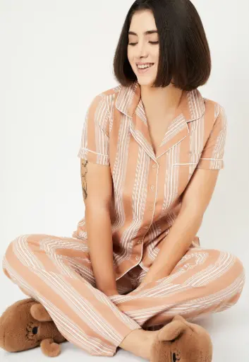 Women’s Striped Cotton Night Suit Set